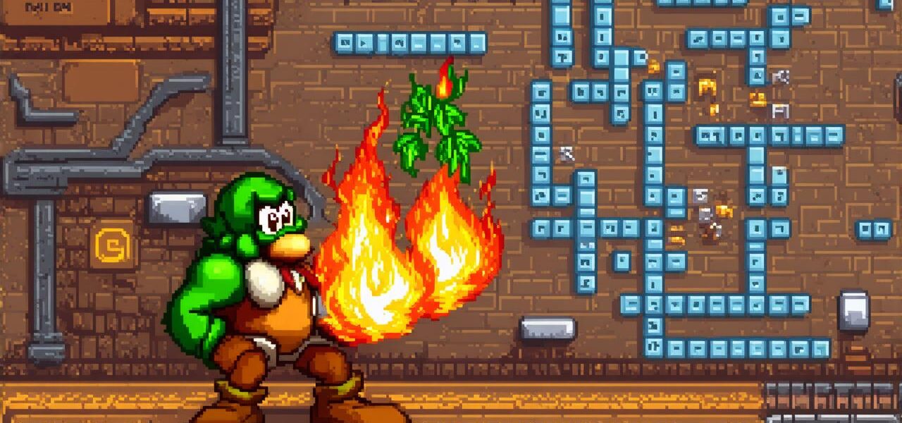 Video game hero who defeats goombas with flaming projectiles crossword clue