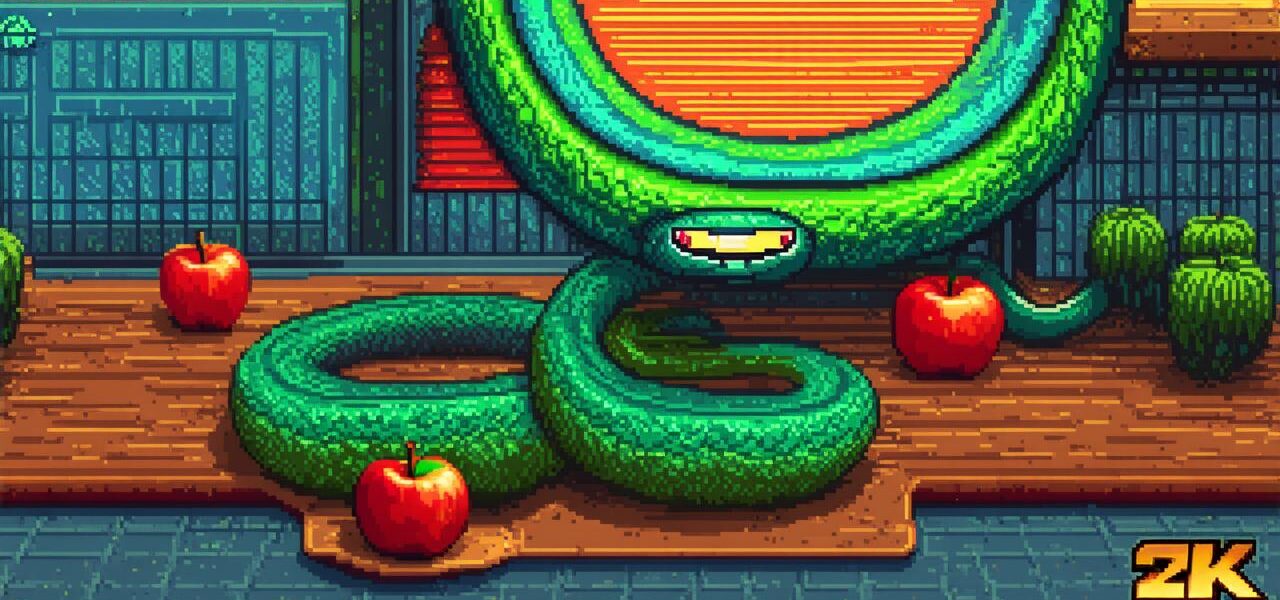 1 pioneering video game in which you slither around and eat apples